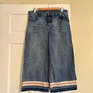 Style & Co. Faded Blue Wide-Leg Cropped Jeans with Trim I Added